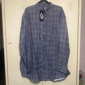 Diamond Bills Long Sleeve Button Up Shirt - Blue & Charcoal